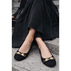 Marc Jacobs Black Suede Ballet Flats Gold Mouse Hardware EU 37 US 6.5 Luxury